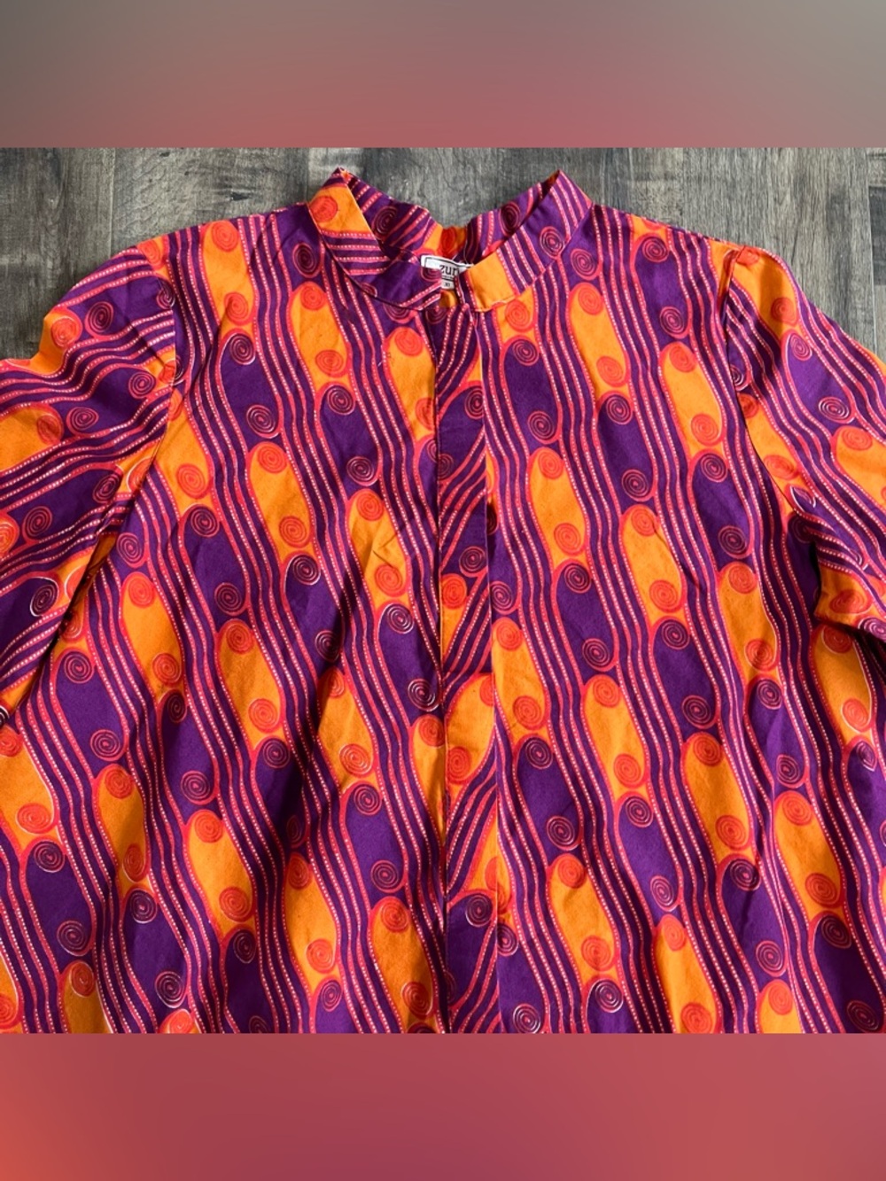 ZURI KENYA 100% Cotton Purple Orange abstract pattern shirt dress XL - Picture 2 of 5